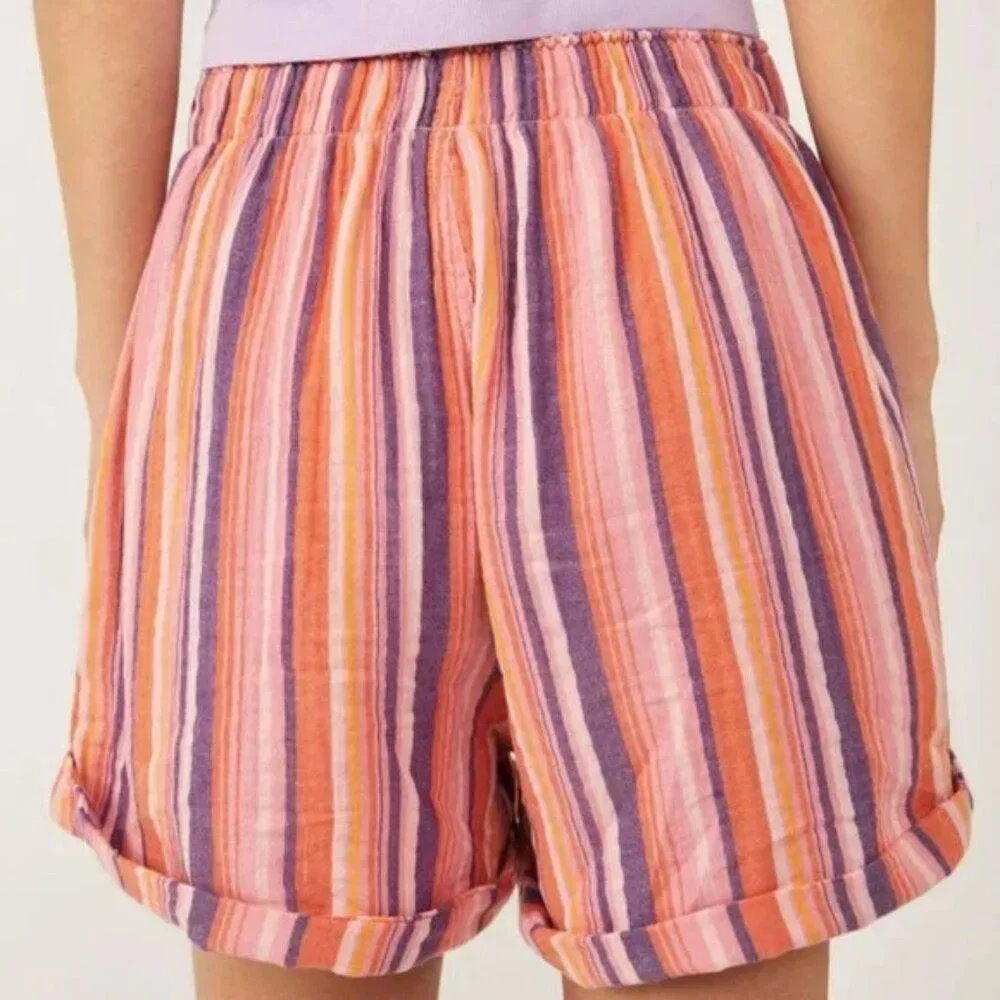 NWT Free People XS Sunday Morning Boxer Shorts in Pink Stripe NEW - Picture 2 of 11
